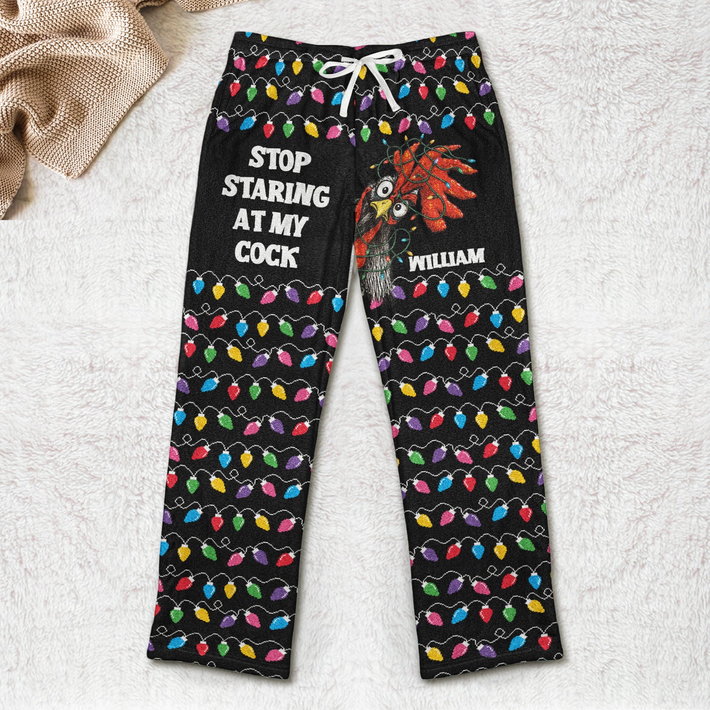 Stop Staring At My Cock Christmas Version - Personalized Fleece Pajama Pants