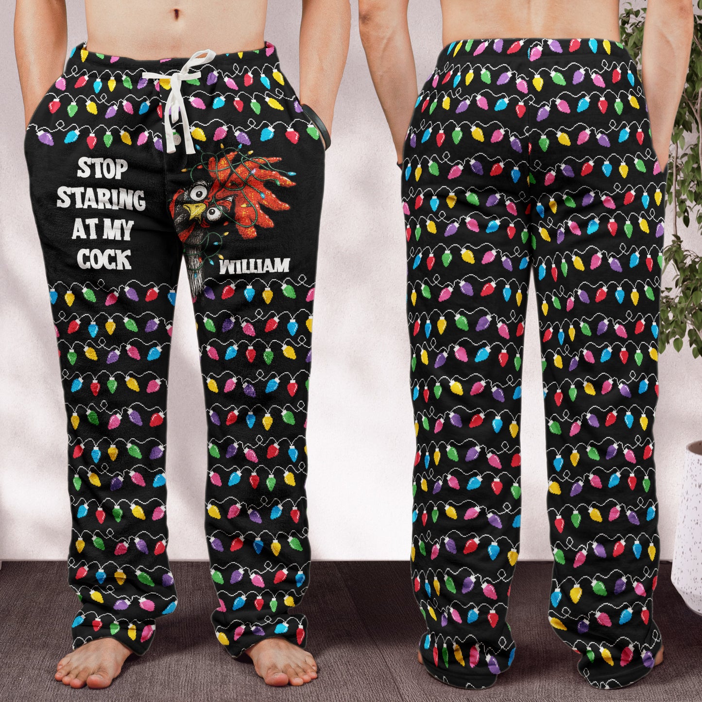 Stop Staring At My Cock Christmas Version - Personalized Fleece Pajama Pants