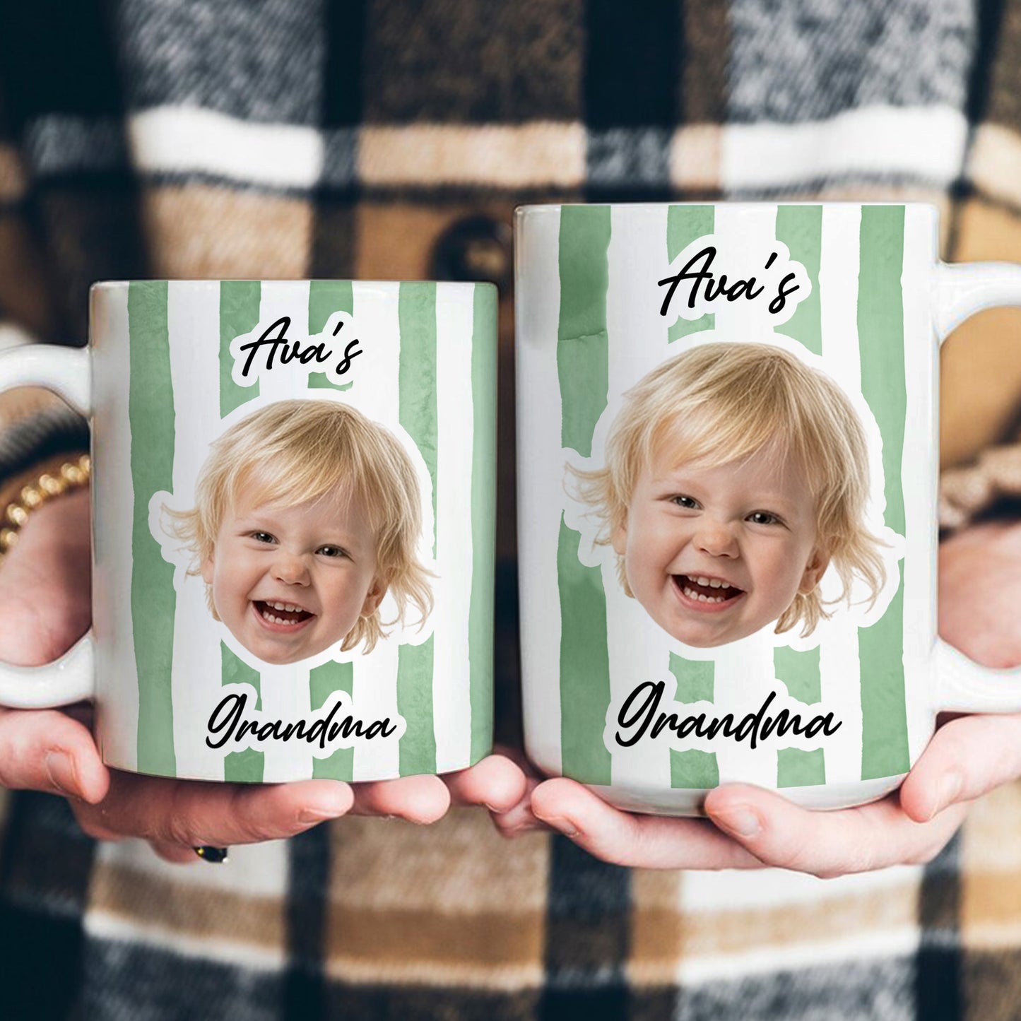 Stripe Baby Face Mug Pet Face Mug Gift For Mom, Dad, Grandma, Grandpa - Personalized Photo Mug