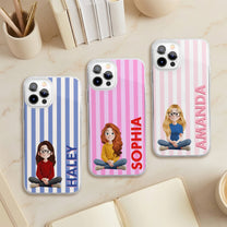 Stripes Aesthetic With Cute Cartoon - Personalized Clear Phone Case