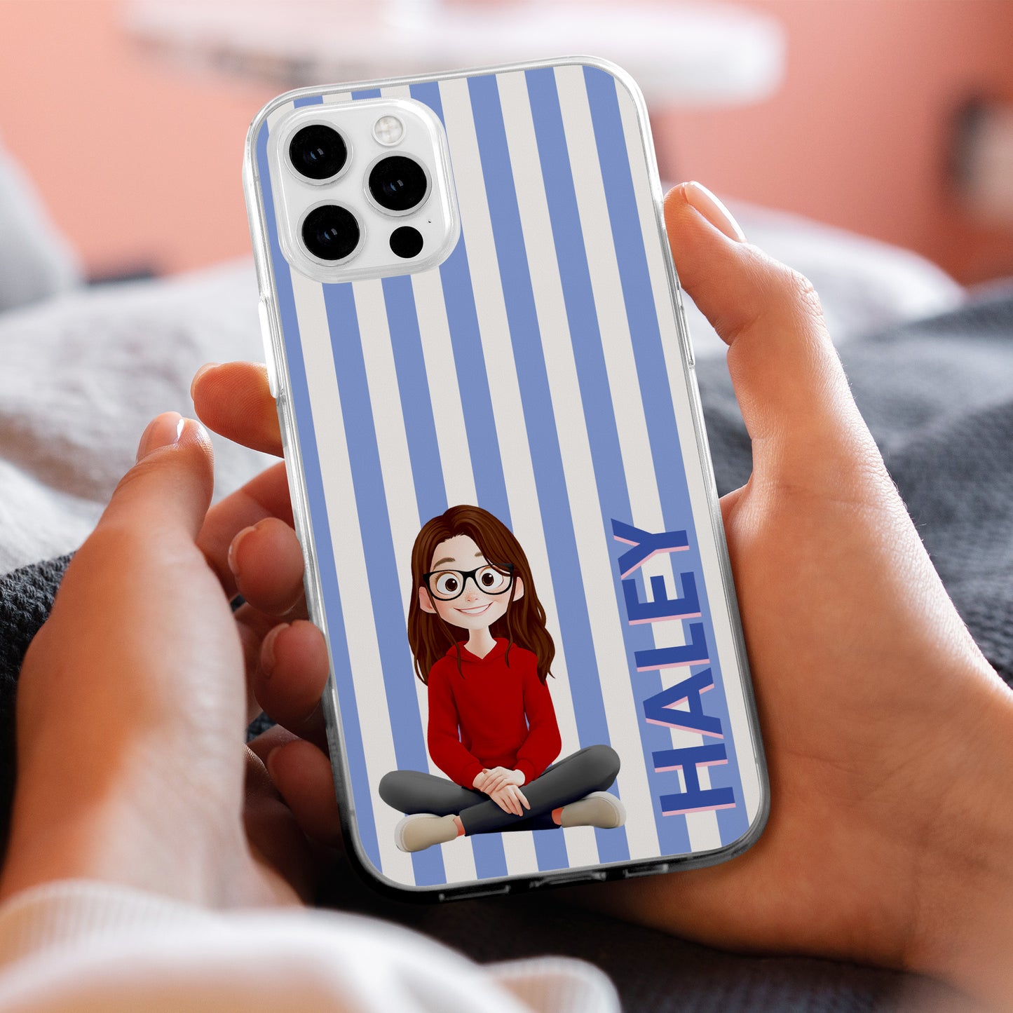 Stripes Aesthetic With Cute Cartoon - Personalized Clear Phone Case