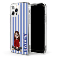 Stripes Aesthetic With Cute Cartoon - Personalized Clear Phone Case