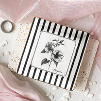 Stripes Birth Flower Custom Name Gift For Her - Personalized Jewelry Dish