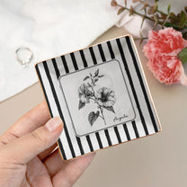 Stripes Birth Flower Custom Name Gift For Her - Personalized Jewelry Dish