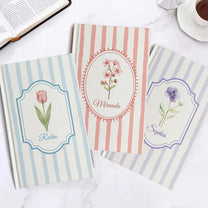 Stripes Girly Floral Journal Custom Birth Flower - Personalized Hardcover Journal