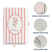 Stripes Girly Floral Journal Custom Birth Flower - Personalized Hardcover Journal