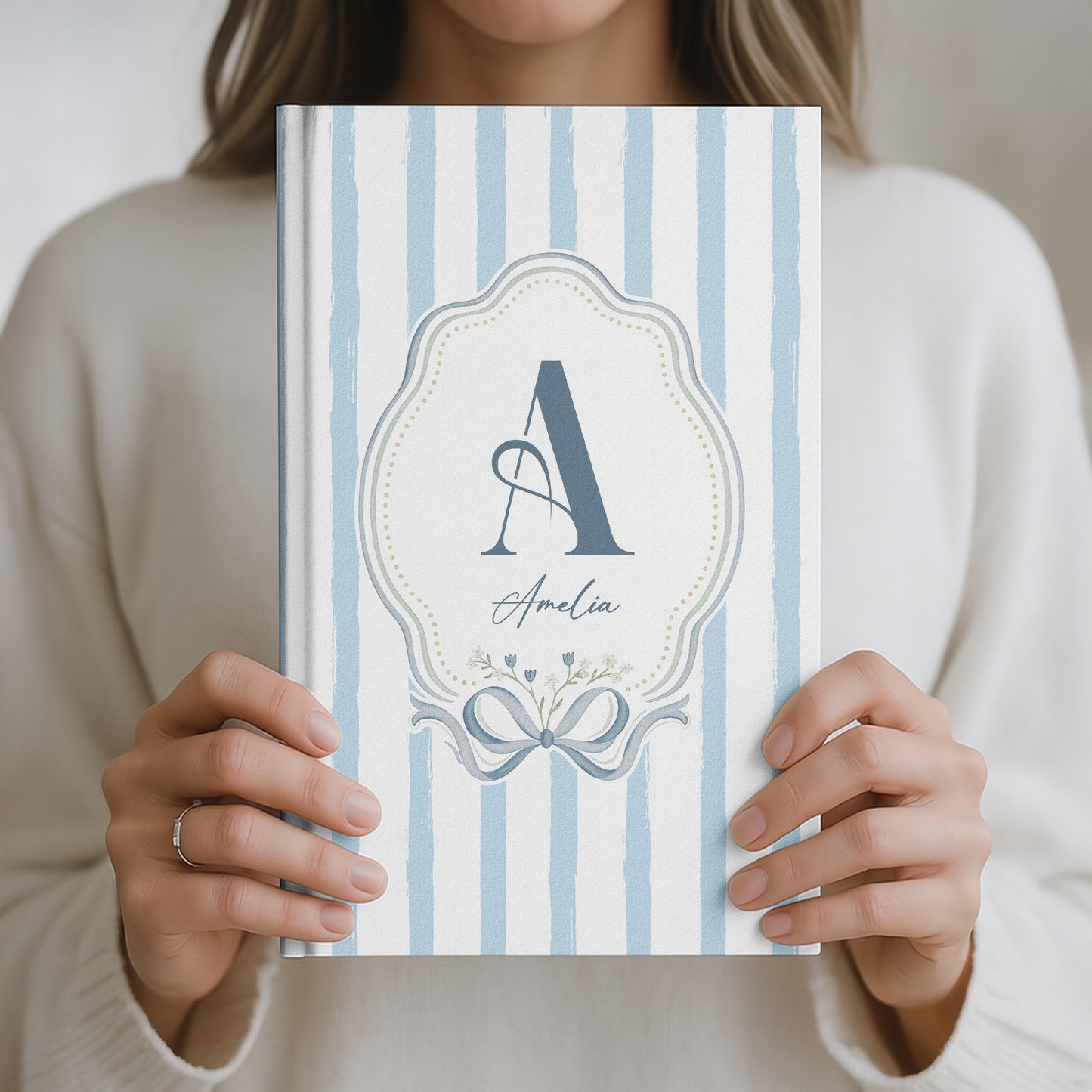 Stripes Monogram Custom Name Journal - Personalized Hardcover Journal