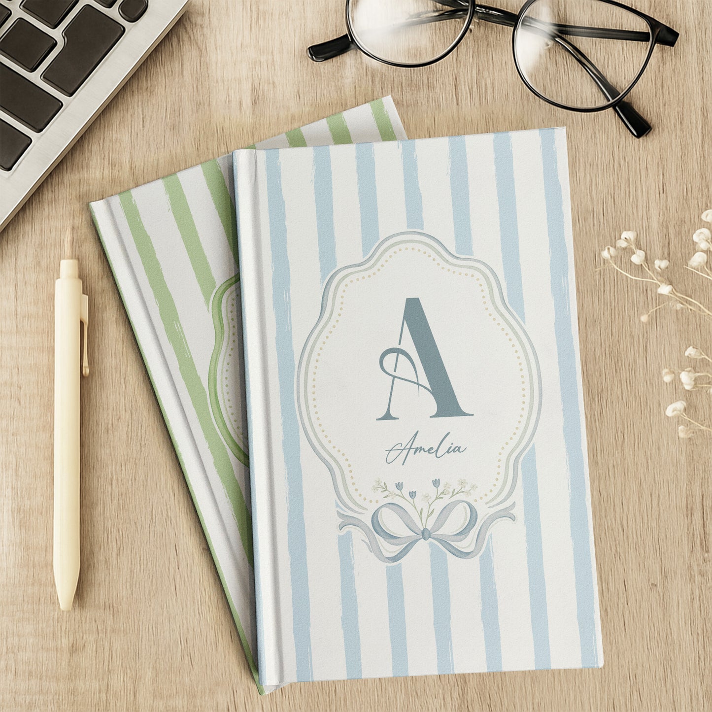 Stripes Monogram Custom Name Journal - Personalized Hardcover Journal