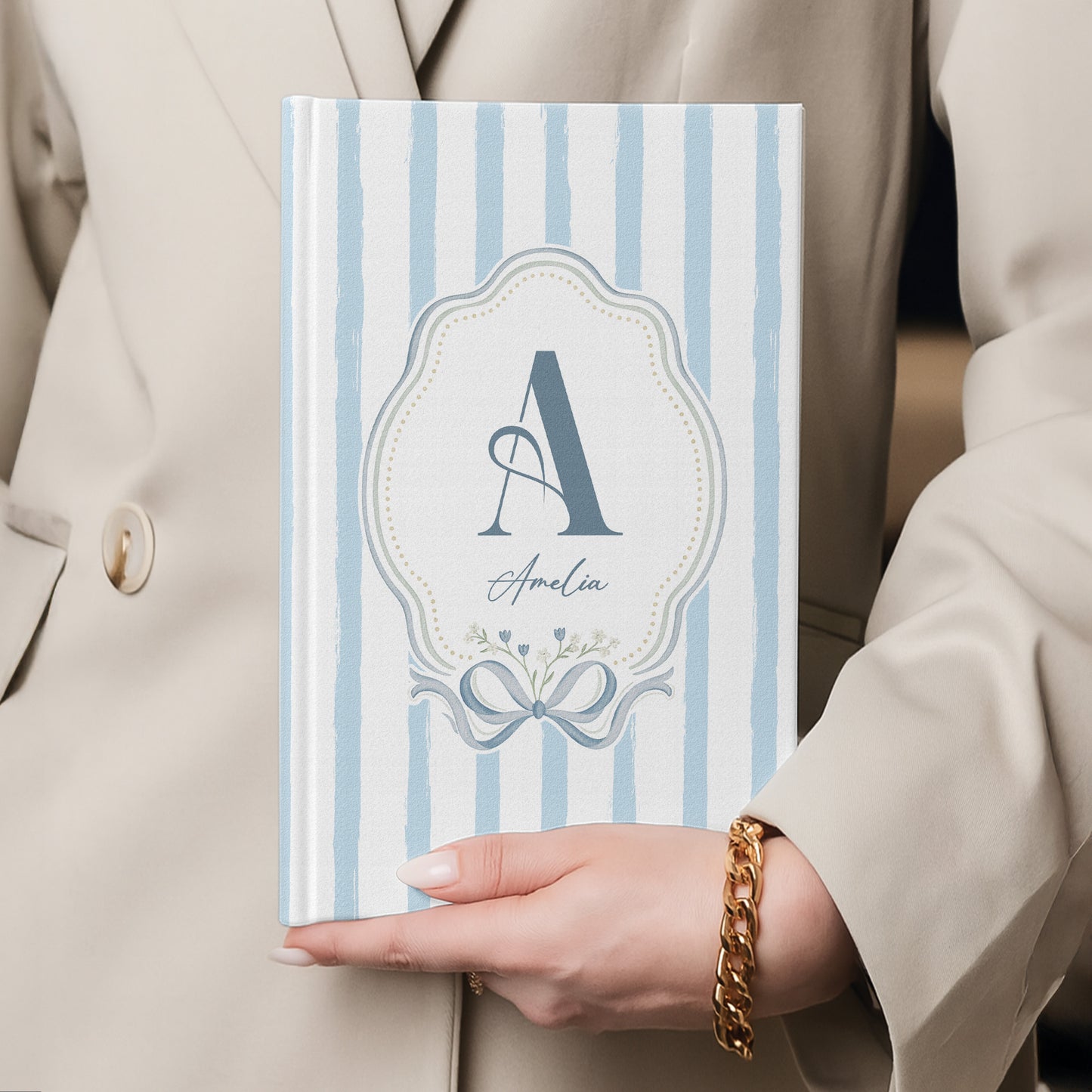 Stripes Monogram Custom Name Journal - Personalized Hardcover Journal