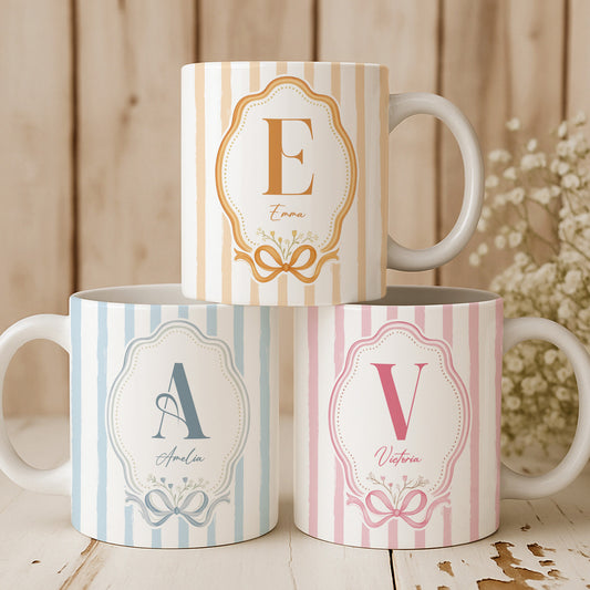 Stripes Monogram Custom Name Mug - Personalized Mug