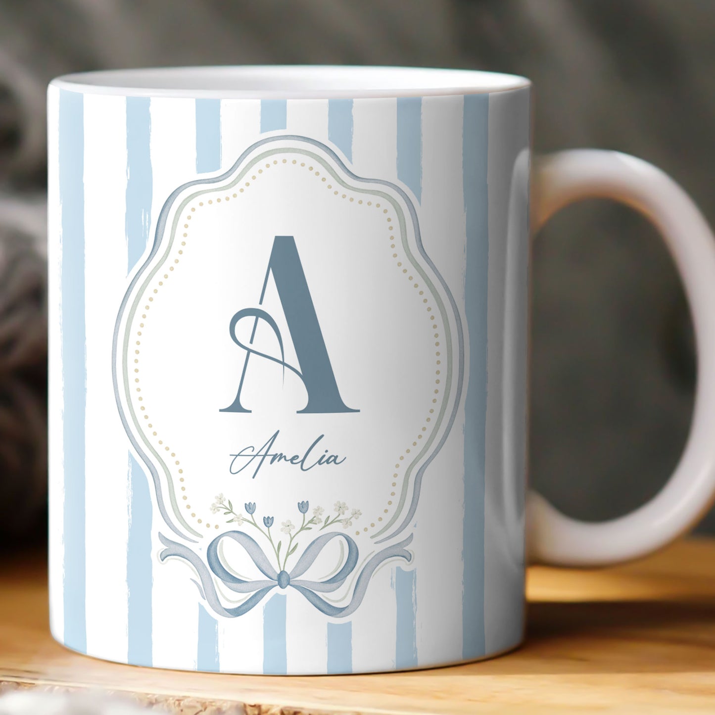 Stripes Monogram Custom Name Mug - Personalized Mug