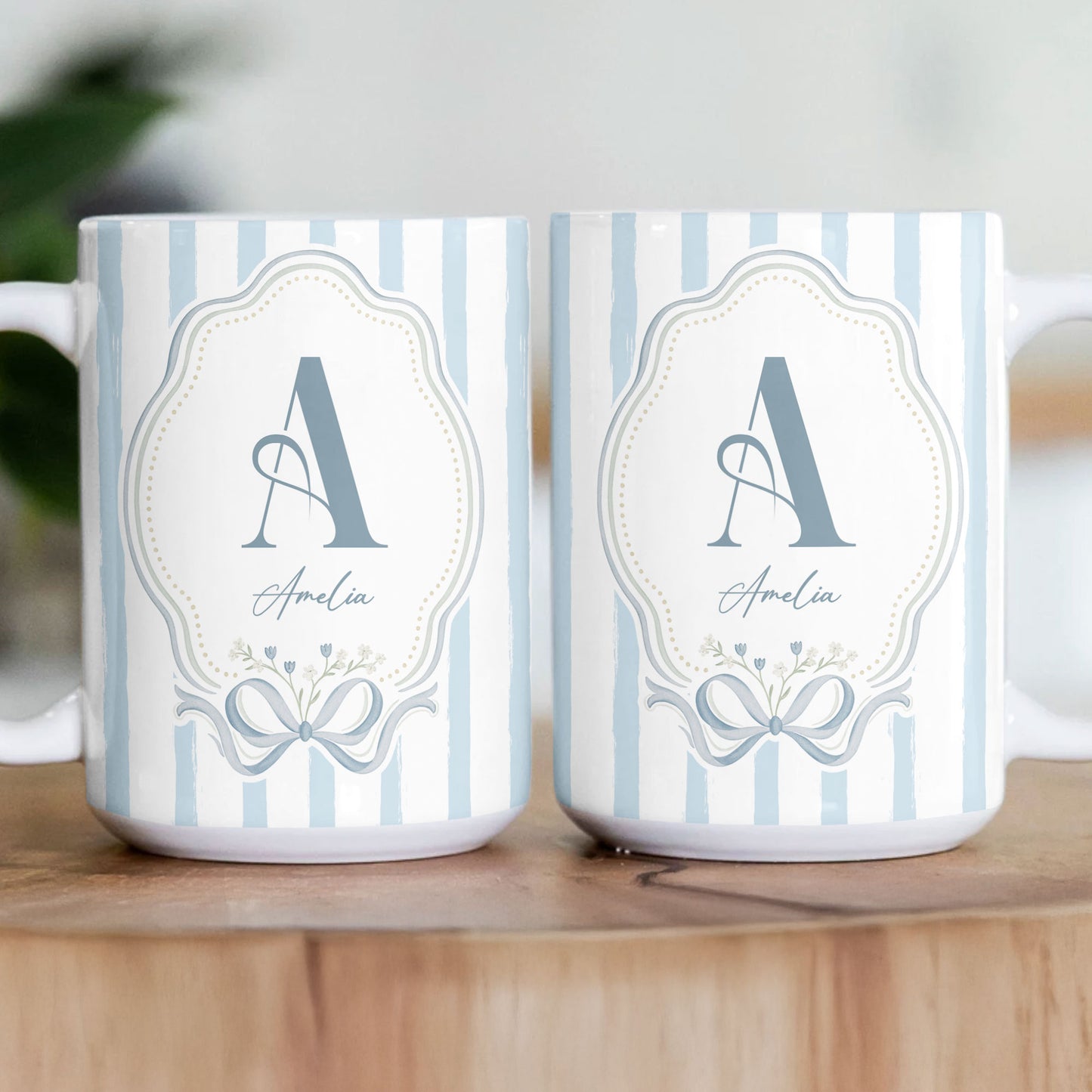 Stripes Monogram Custom Name Mug - Personalized Mug