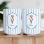 Stripes Mug Birth Month Flower Mug Gift For Her - Personalized Mug