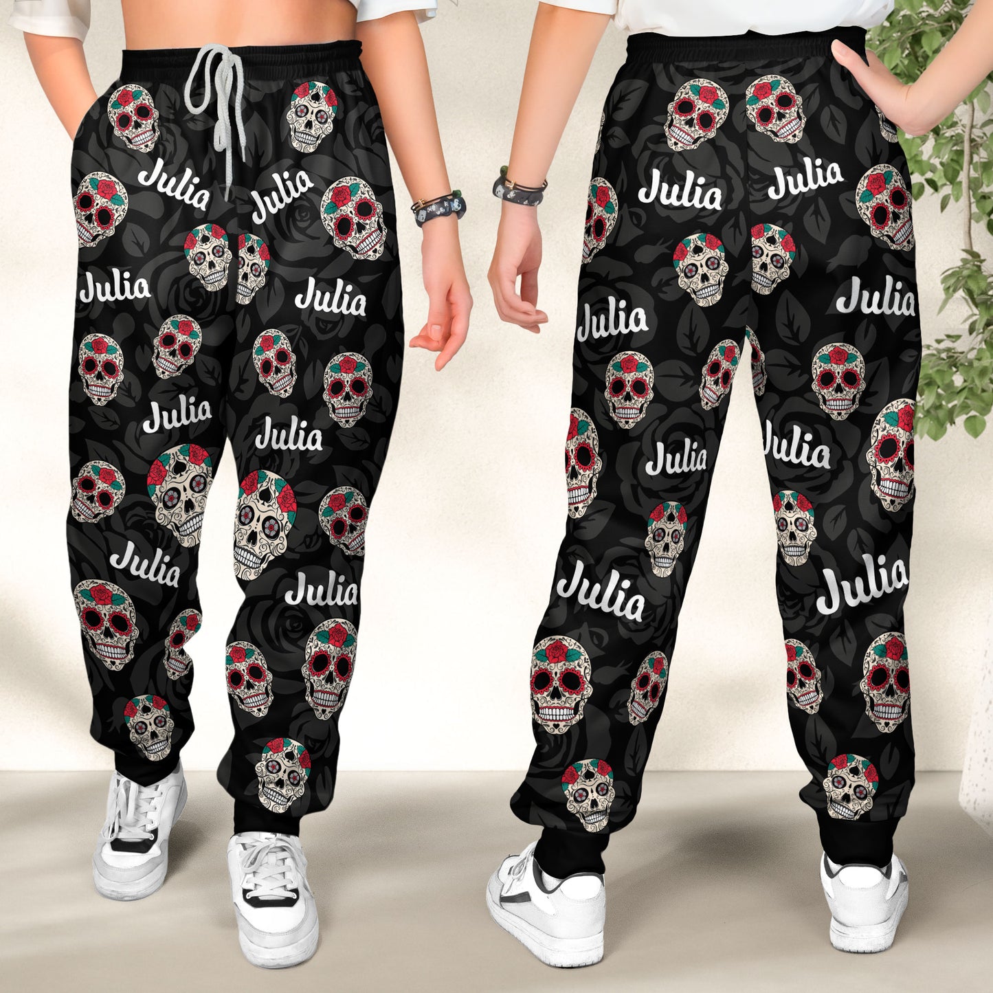 Sugar Skull, Gothic Skull Custom Name - Personalized Sweatpants