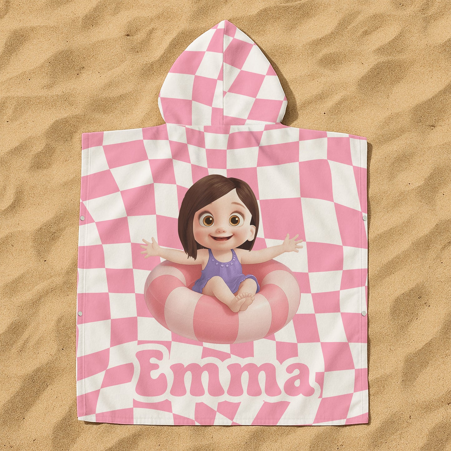 Summer Checkboard - Personalized Kids Hooded Towel