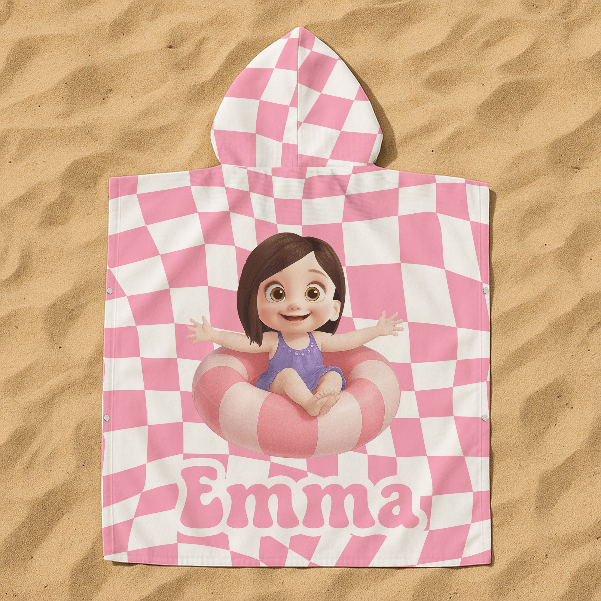 Summer Checkboard - Personalized Kids Hooded Towel