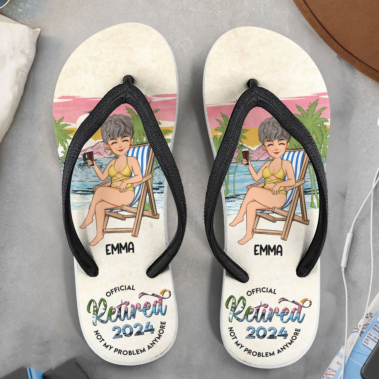 Summer Official Retired 2024 - Personalized Flip Flops