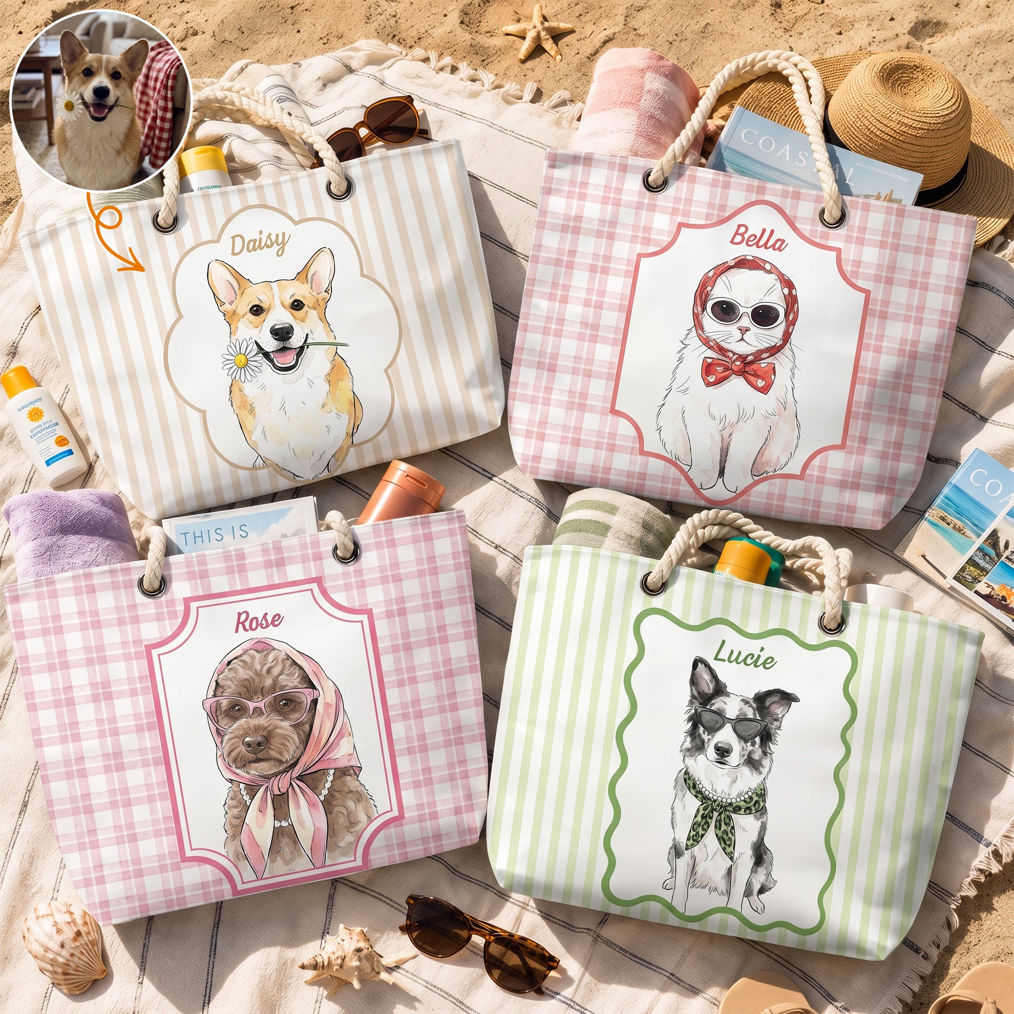 Summer-Bag-Custom-Pet-Portrait-Watercolor-Art-Personalized-Beach-Bag-1