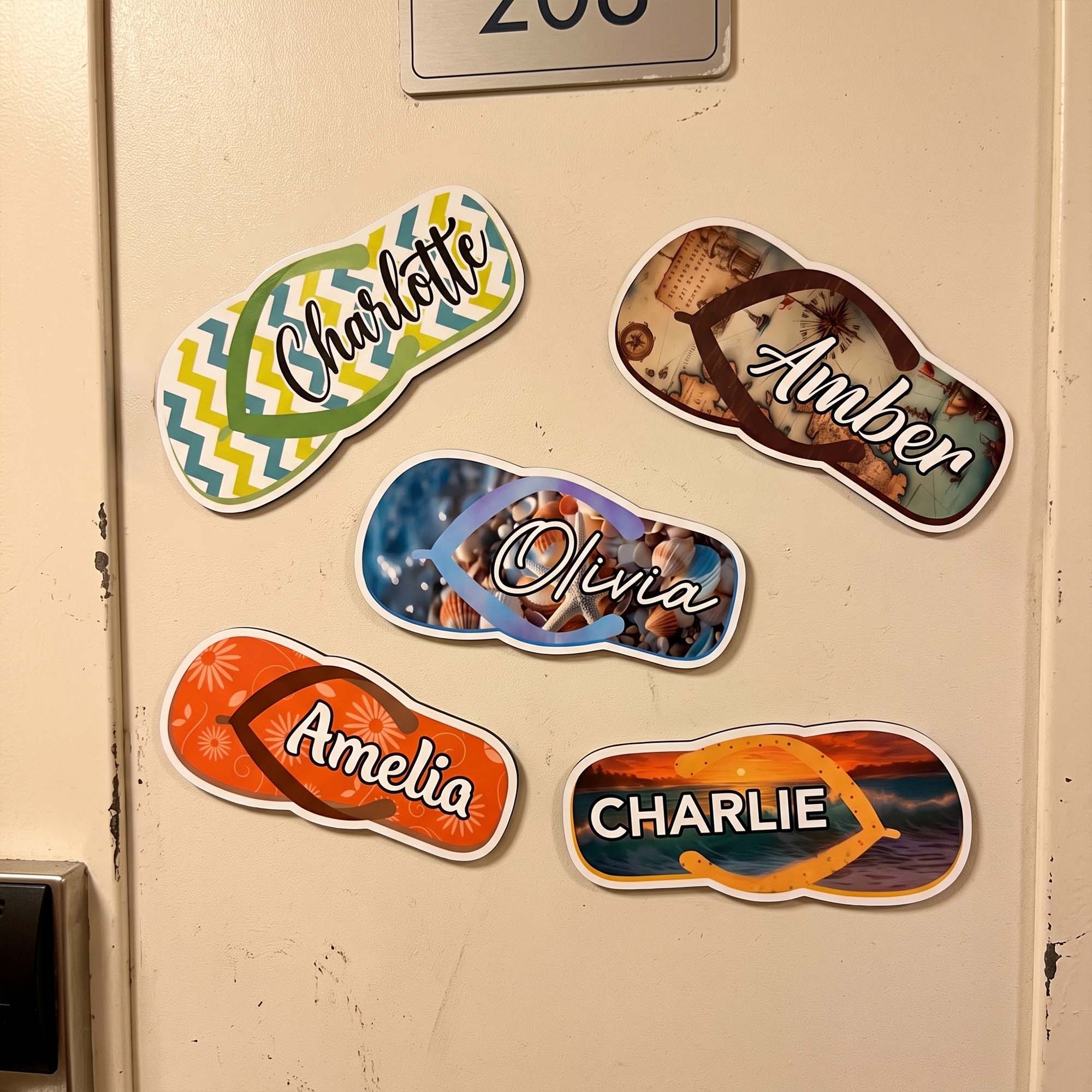 Summer-Flip-Flops-Cruise-Door-Signs-Stateroom-Decor-Cruising-Family-Vacation,-Girls-Trip-Personalized-Magnet-2