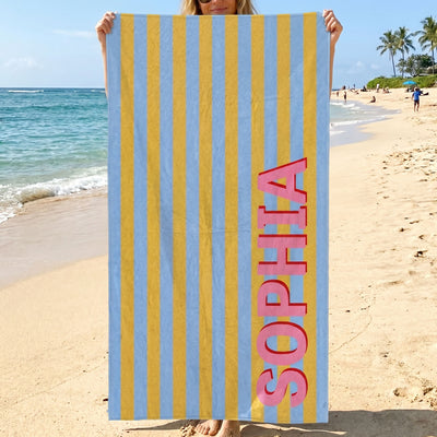 Summer Vibes Monogram Striped - Personalized Beach Towel