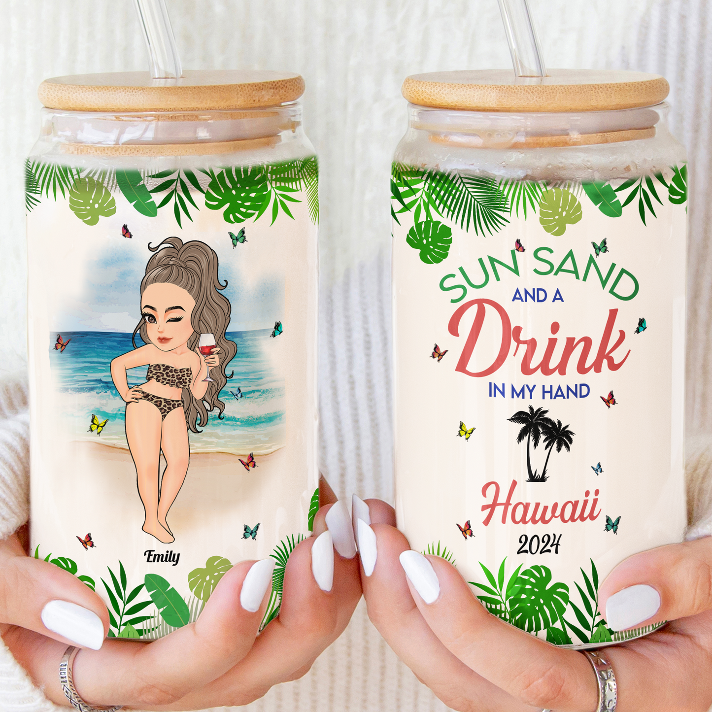 Sun Sand And A Drink In My Hand Summer Friend Trip - Personalized Clear Glass Cup