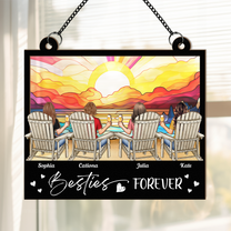 Sunset At The Beach Besties Forever - Personalized Window Hanging Suncatcher Ornament