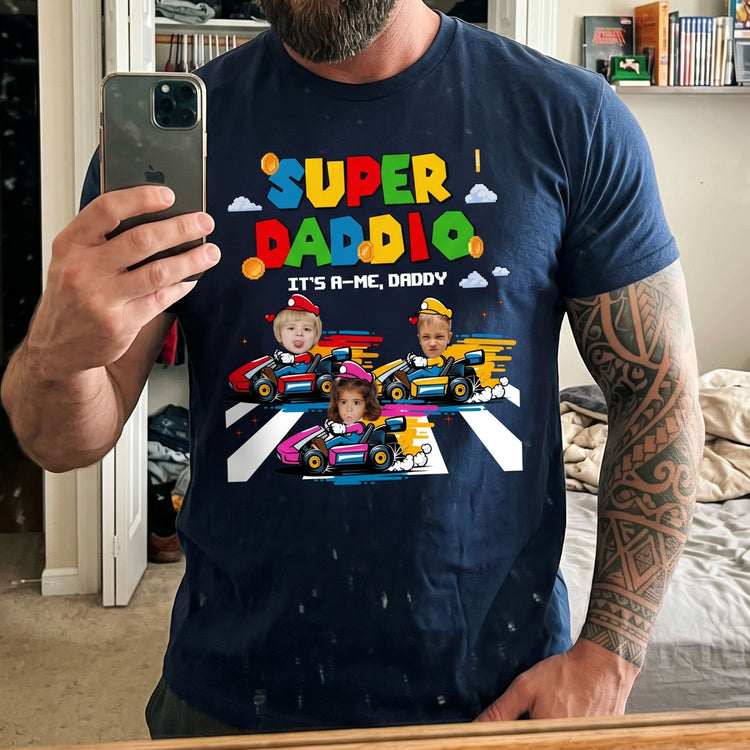 Super-Daddio-Gaming-Dad-Gift-With-Kids'-Faces-Personalized-Shirt-3