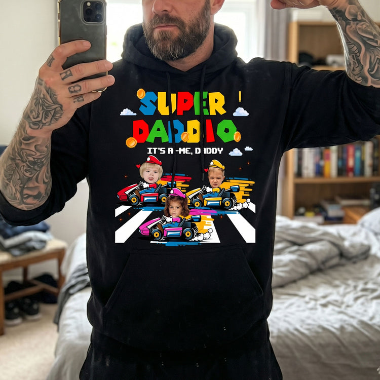 Super-Daddio-Gaming-Dad-Gift-With-Kids'-Faces-Personalized-Shirt-8