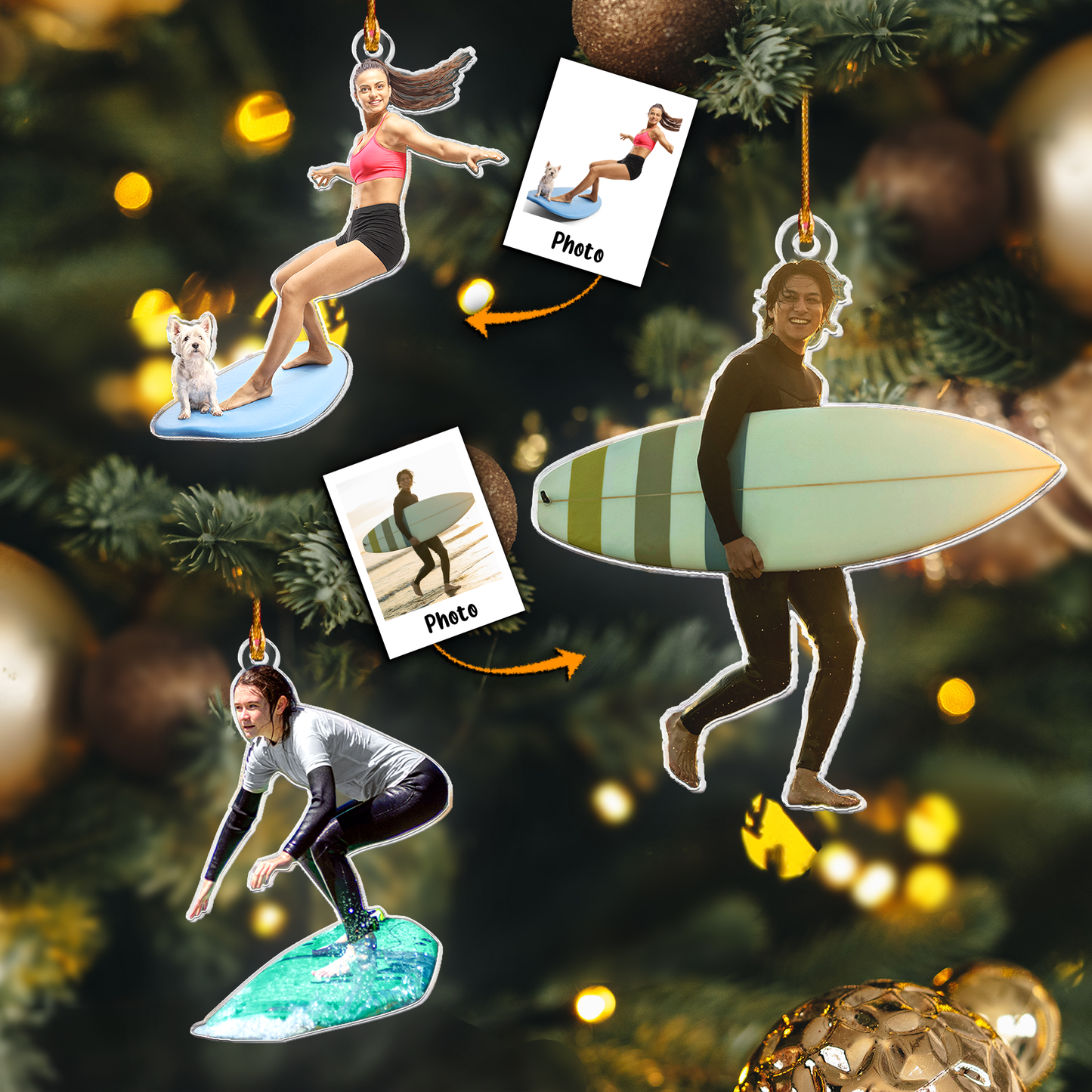 Surfer Ornament Surfing Christmas Ornaments - Personalized Acrylic Photo Ornament