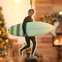 Surfer Ornament Surfing Christmas Ornaments - Personalized Acrylic Photo Ornament