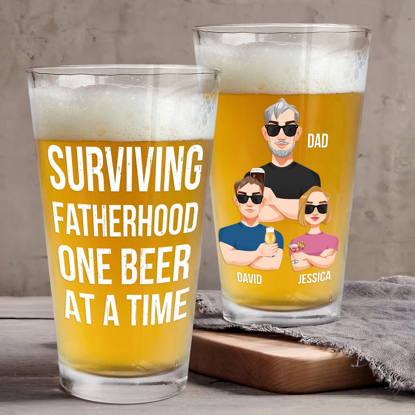 Surviving Fatherhood One Beer At A Time Fun - Personalized Beer Glass