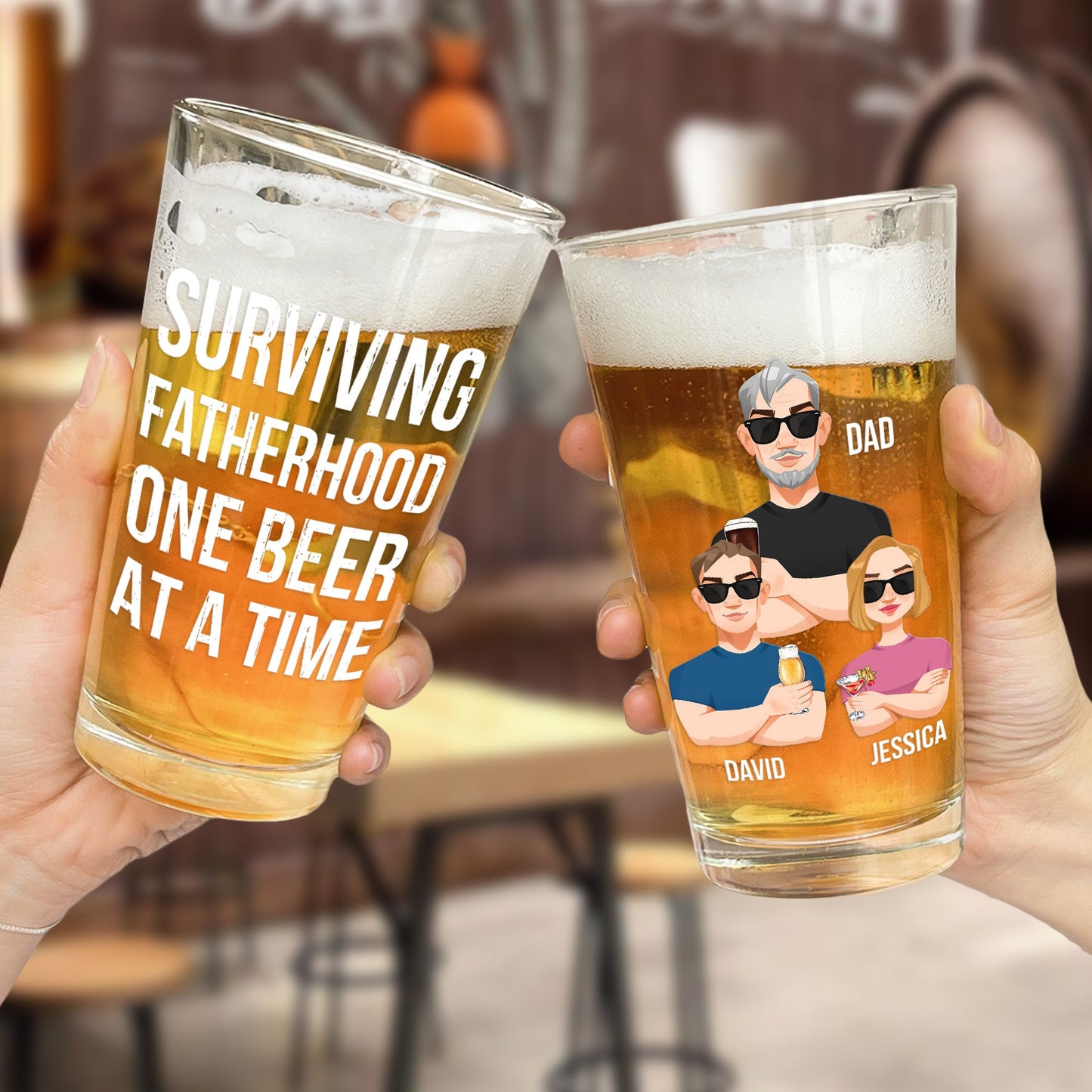 Surviving Fatherhood One Beer At A Time Fun - Personalized Beer Glass