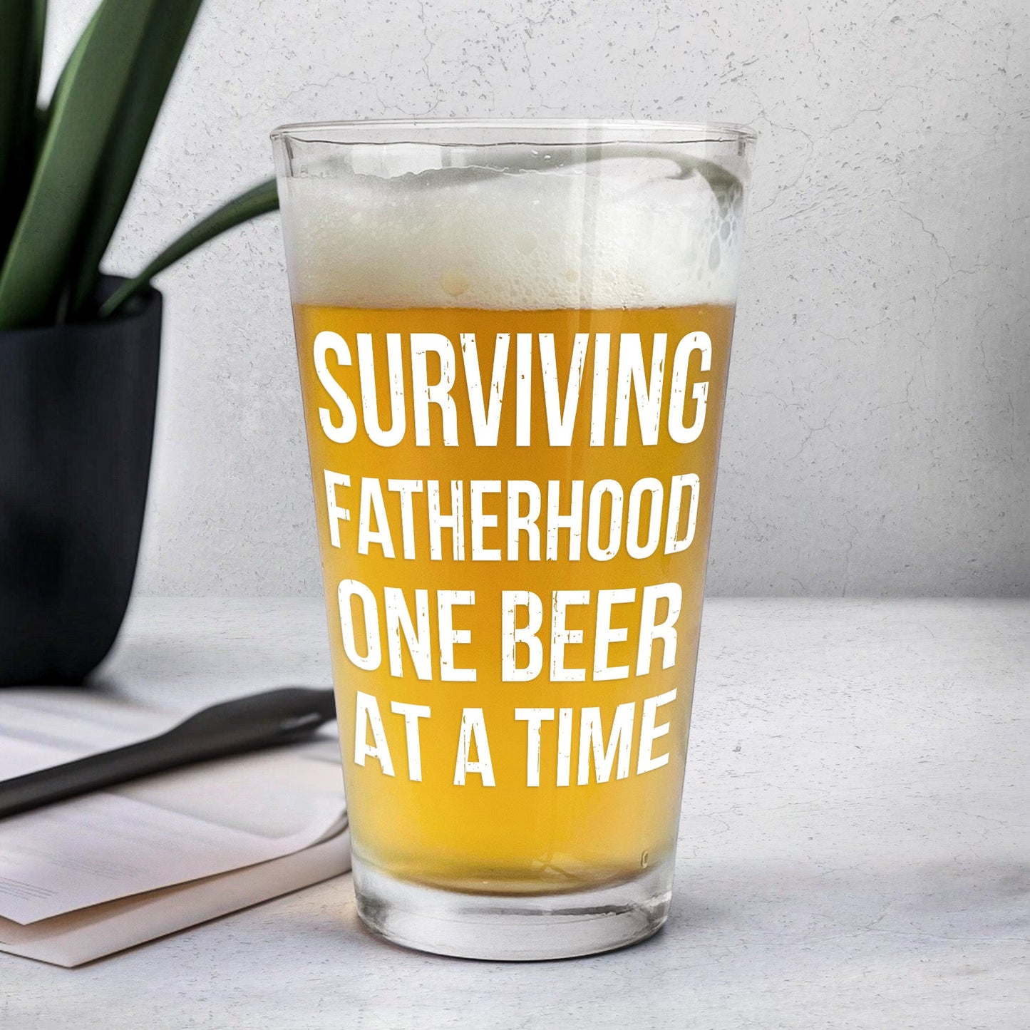 Surviving Fatherhood One Beer At A Time Fun - Personalized Beer Glass