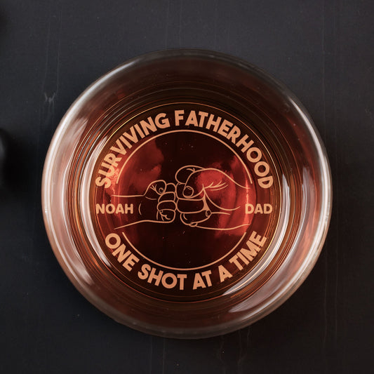 Surviving Fatherhood One Shot At A Time  - Personalized Engraved Whiskey Glass