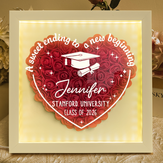 Sweet Ending To New Beginning - Personalized Flower Shadow Box With LED Light