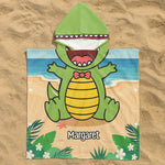 T-Rex, Dinosaur On The Beach - Personalized Kids Hooded Towel