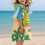 T-Rex, Dinosaur On The Beach - Personalized Kids Hooded Towel