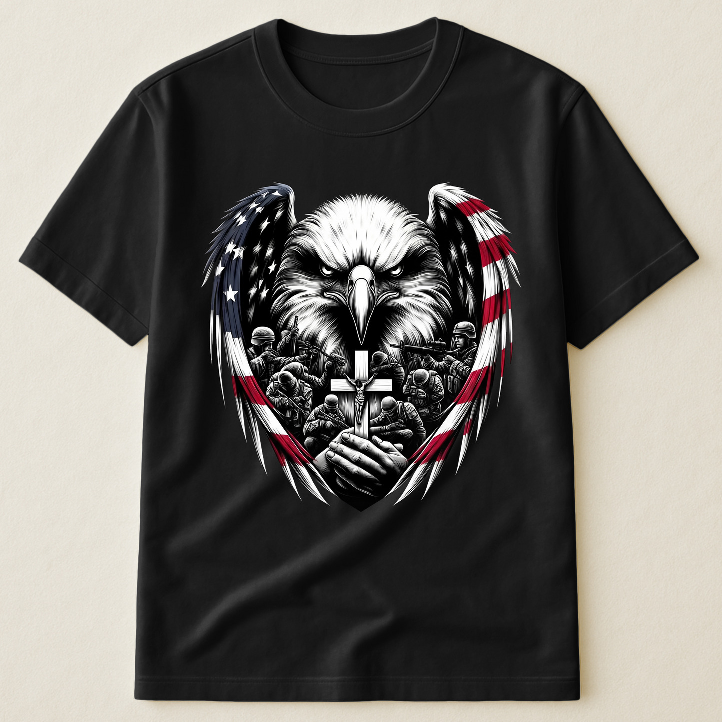American Eagle Wings & Soldiers Praying Cross - Shirt