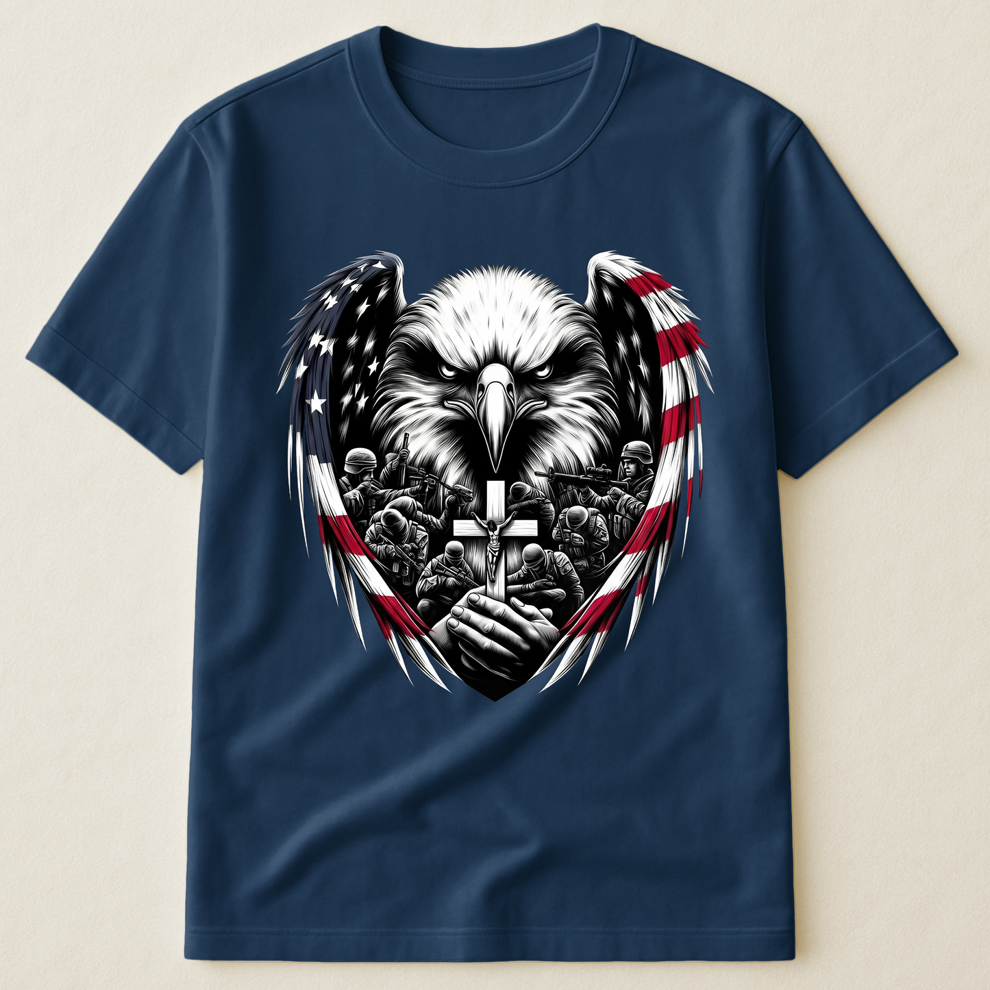 American Eagle Wings & Soldiers Praying Cross - Shirt