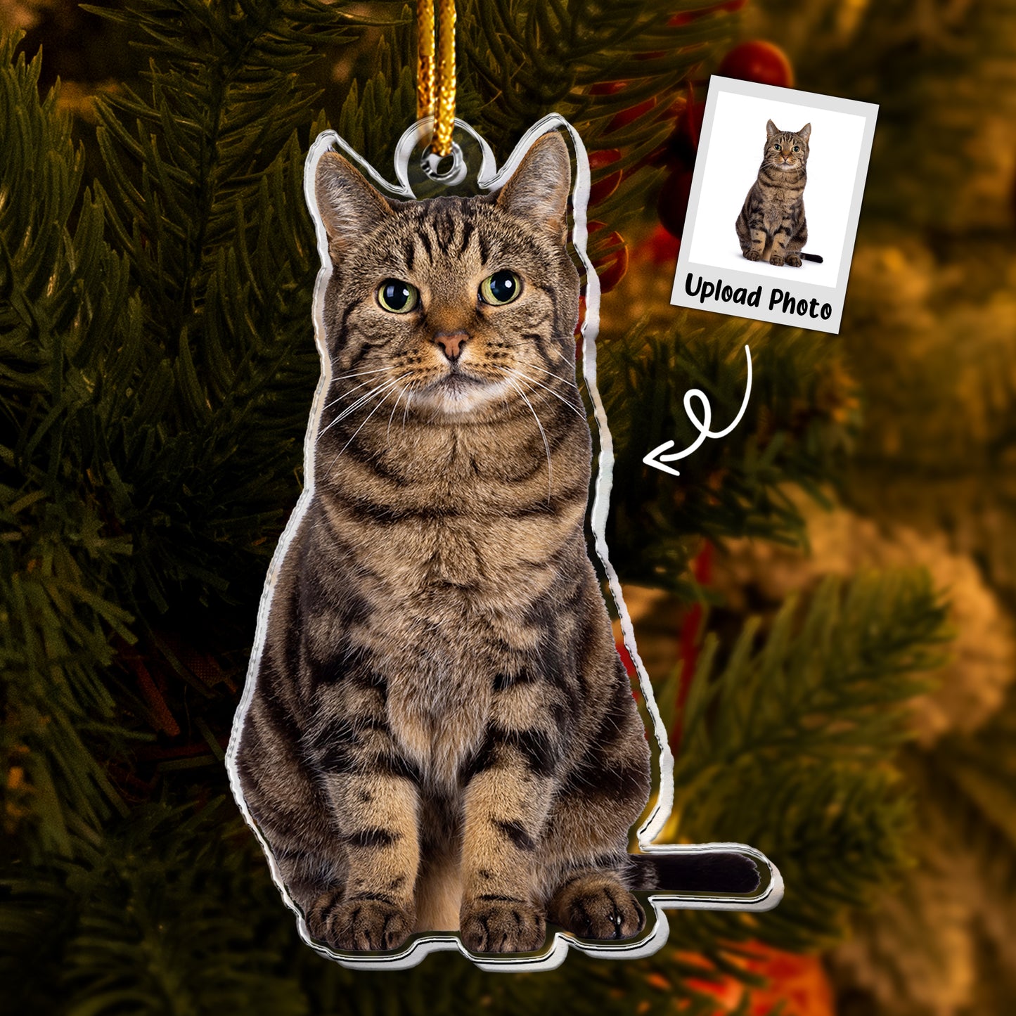 Tabby Cat Ornament - Tabby Cat Christmas Ornament - Personalized Acrylic Photo Ornament