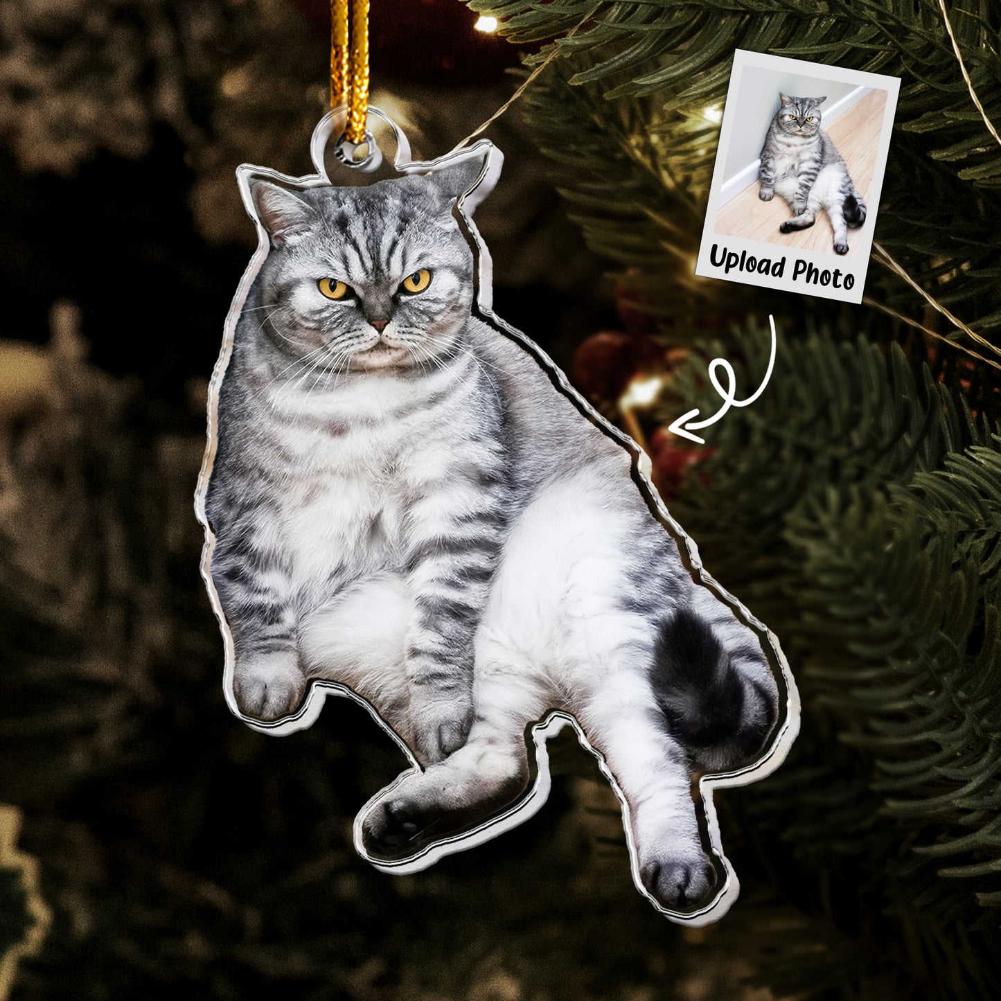 Tabby Cat Ornament - Tabby Cat Christmas Ornament - Personalized Acrylic Photo Ornament