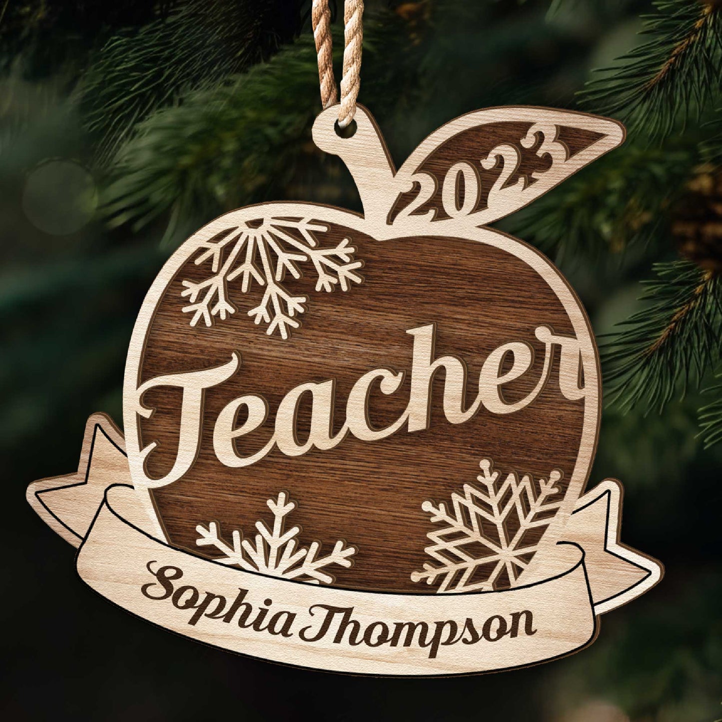 Teacher Appreciation - Personalized Wooden Ornament With Bow