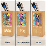 Teacher Cartoon Version - Personalized Pen Holder With Clock