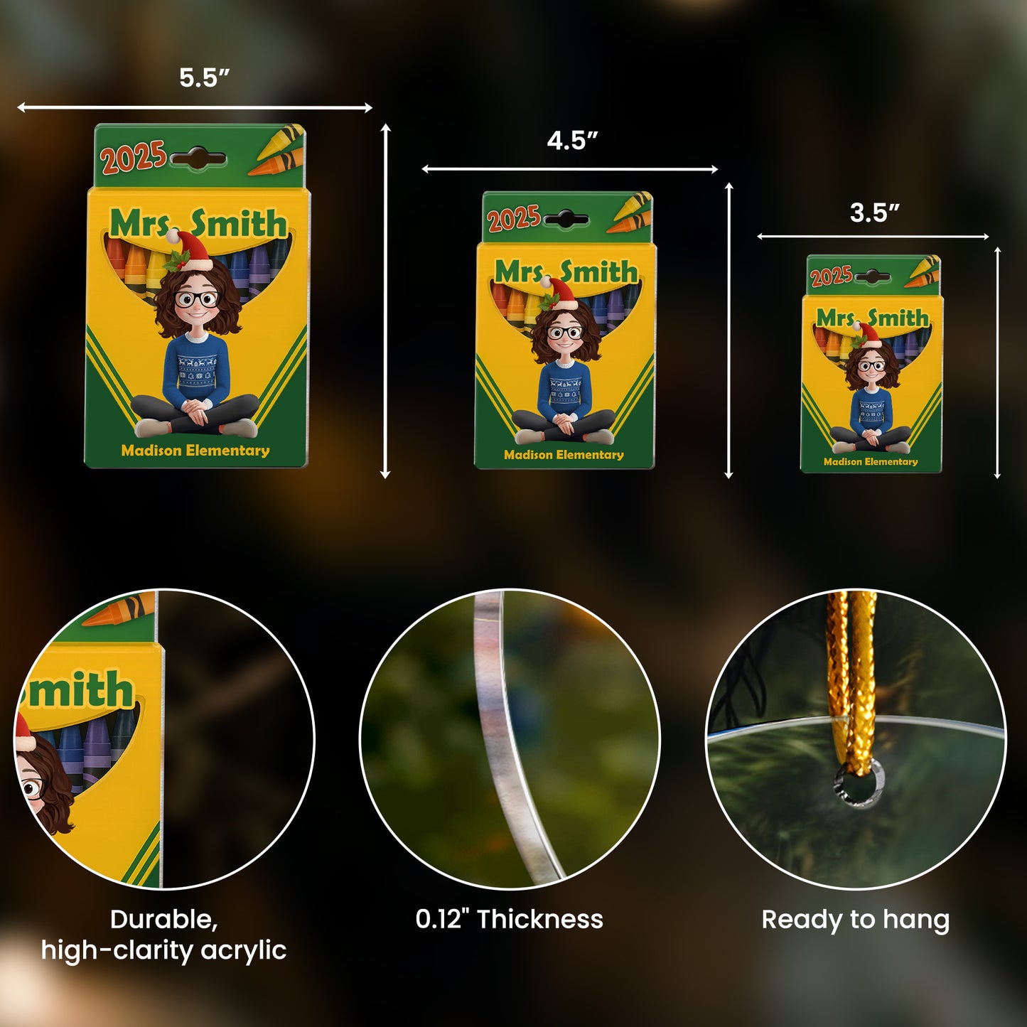 Teacher Crayon Box - Gift For Teacher - Personalized Acrylic Ornament