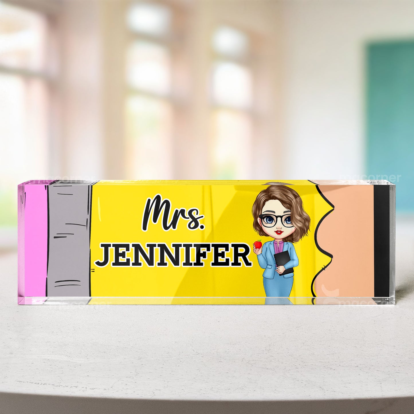 Teacher Desk Name Plate With Pencil Pattern - Personalized Name Plate