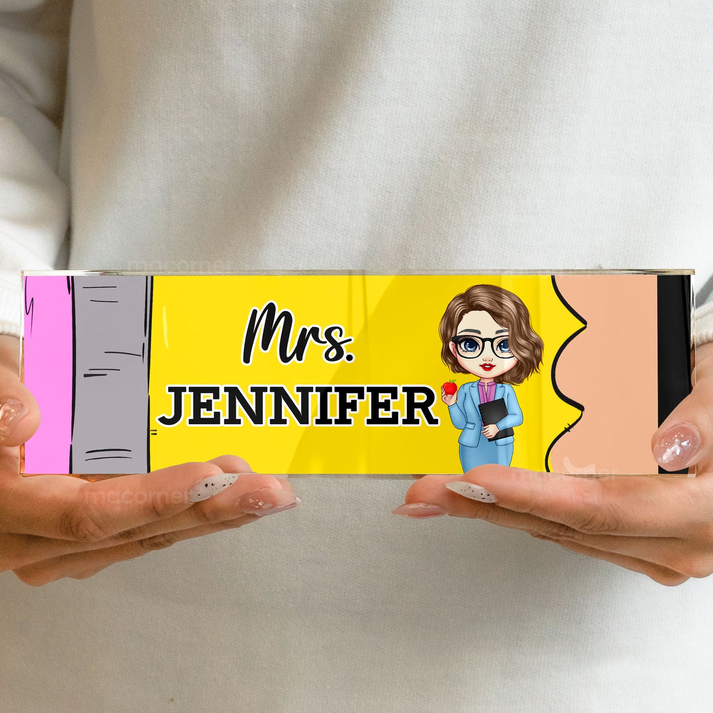 Teacher Desk Name Plate With Pencil Pattern - Personalized Name Plate