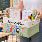 Teacher Life Faux Patchwork School Supplies - Personalized Storage Basket