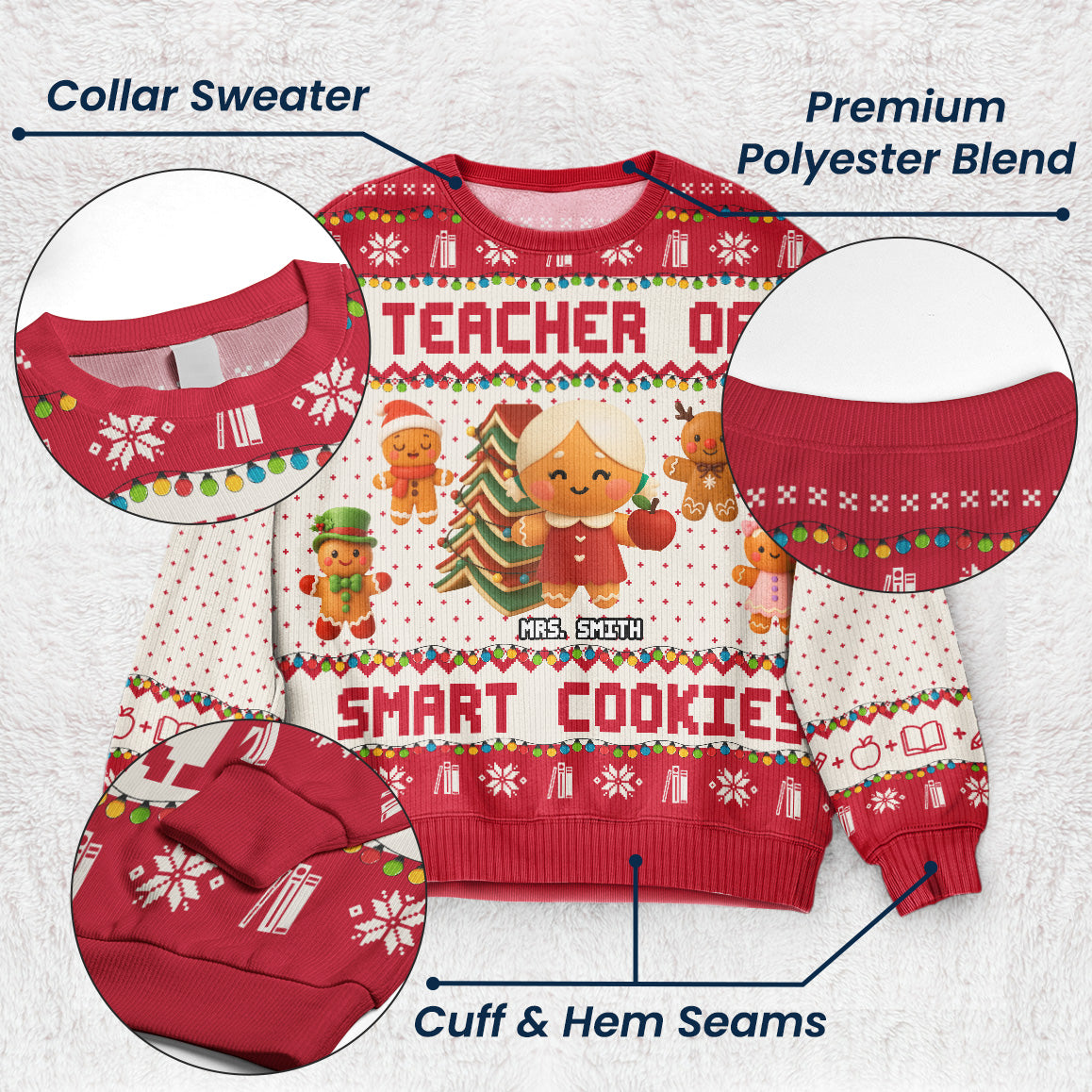 Teacher Of Smart Cookies - Teacher Christmas Gift - Personalized Ugly Sweater