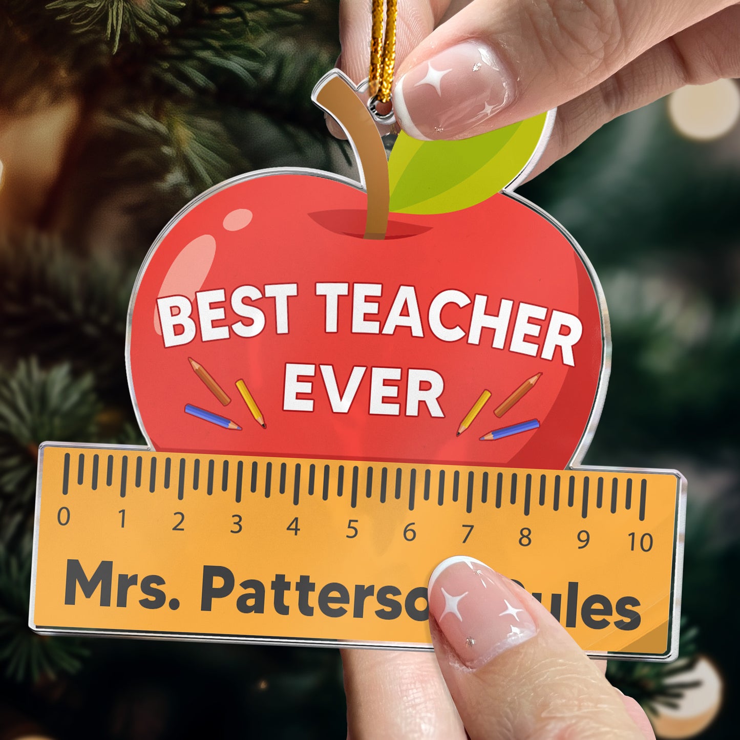 Teacher Ornament Best Teacher Ever Teacher Ruler Ornament - Personalized Acrylic Ornament