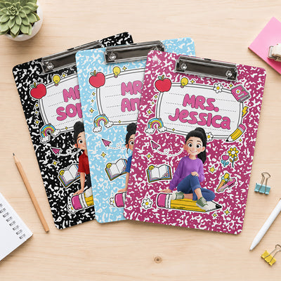 Teacher Cartoon Composition Book - Personalized Clipboard